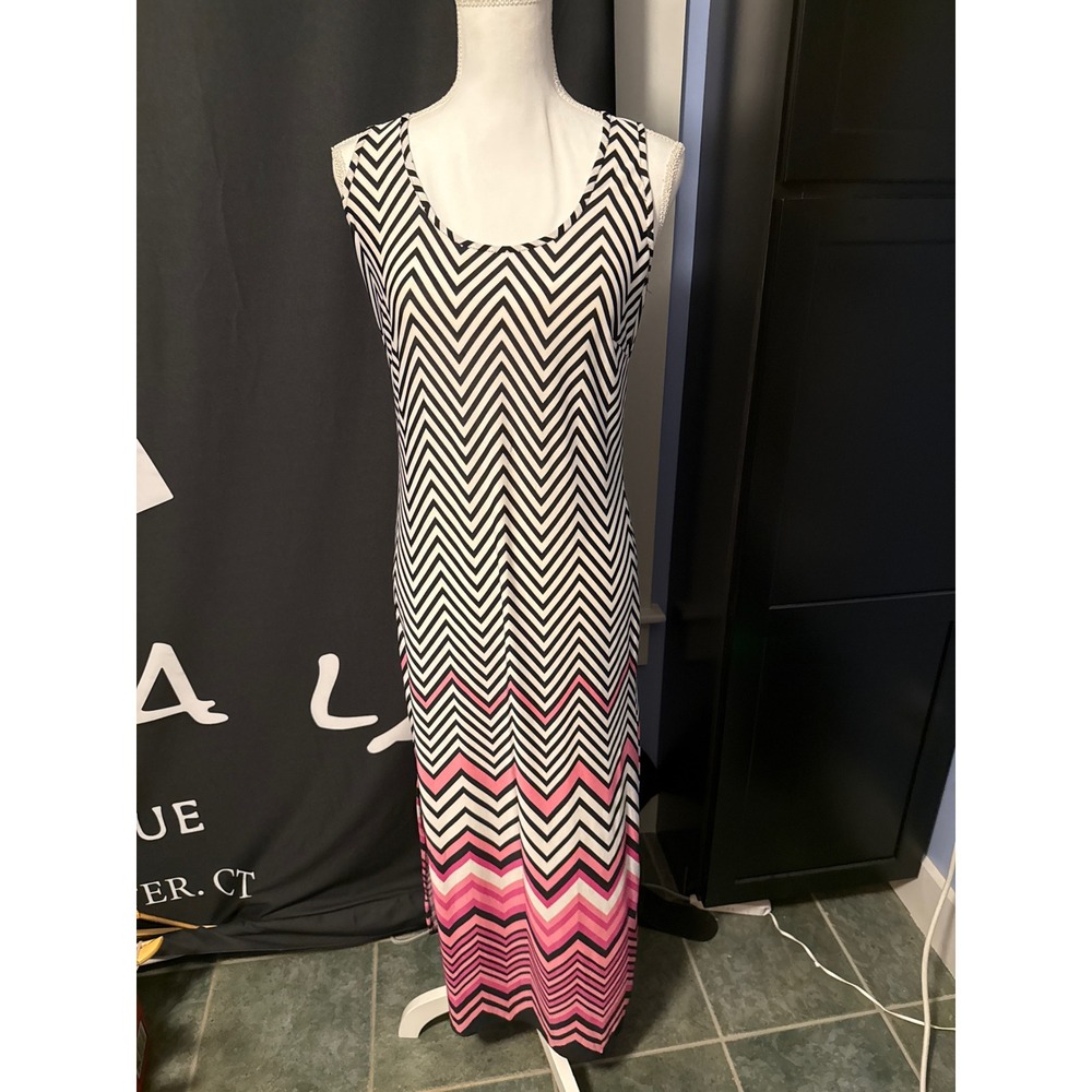 Jon & Anna New York Chevron Maxi Dress Black White Pink Racerback Small NWT